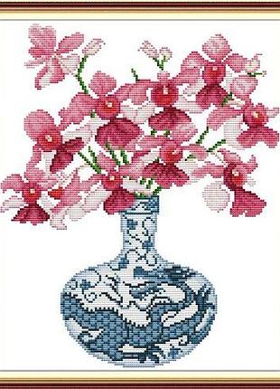 Набор для вышивания по нанесённой на канву схеме "blue and white porcelain vase 2". aida 14ct printed 31*37 см