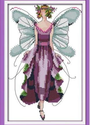 Набор для вышивания по нанесённой на канву схеме "violet fairy". aida 14ct printed 21*34 см