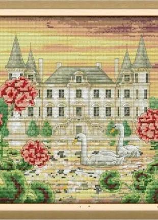 Набір для вишивання за нанесеною на канву схемою "the swan castle" . aida 14ct printed, 38*33 см