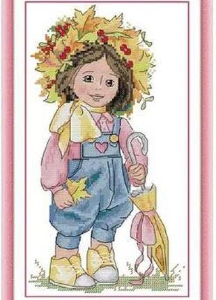 Набор для вышивания по нанесённой на канву схеме "autumn girl". aida 14ct printed, 19*33 см