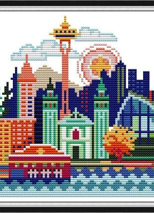Набор для вышивания по нанесённой на канву схеме "cityscape-seattle". aida 14ct printed 22*21 см