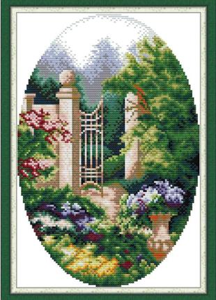 Набор для вышивания по нанесённой на канву схеме "garden corner 5". aida 14ct printed 25*34 см