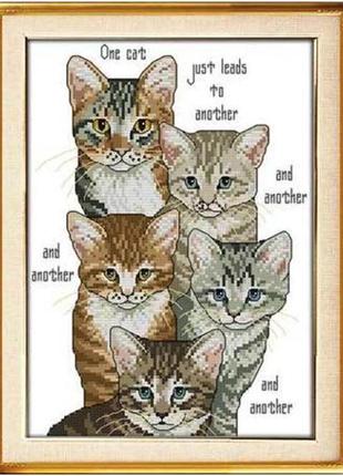 Набір для вишивання за нанесеною на канву схемою "five little kittens". aida 14ct printed 23*33 см
