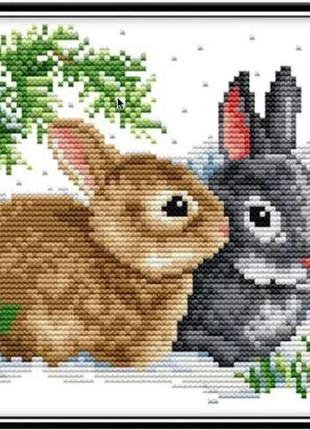 Набор для вышивания по нанесённой на канву схеме "lucky rabbits" . aida 14ct printed, 26*19 см