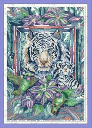 Набір для вишивання за нанесеною на канву схемою "the tiger mother and son". aida 14ct printed, 36*50 см