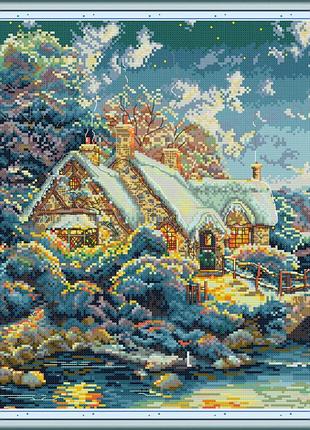 Набір для вишивання за нанесеною на канву схемою "house in the hills". aida 14ct printed 40*40 см