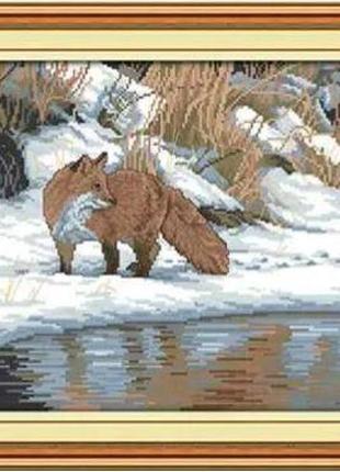Набор для вышивания по нанесённой на канву схеме "winter fox". aida 14ct printed 70*33 см