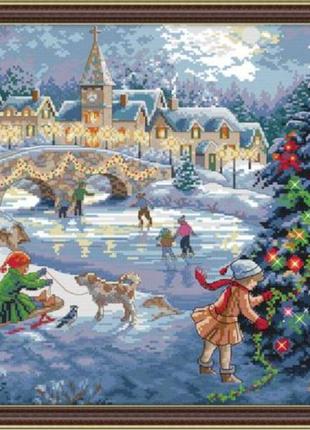 Набір для вишивання за нанесеною на канву схемою"christmas celebration".aida 14ct printed , 52*40 см