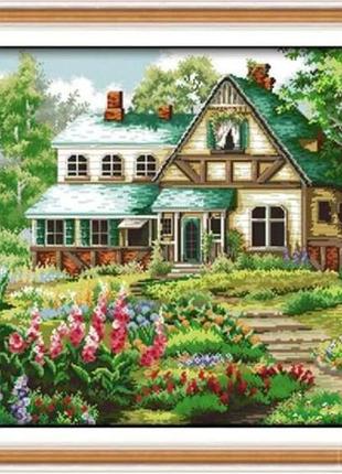 Набор для вышивания по нанесённой на канву схеме "the fairy tale hut". aida 14ct printed 63*48 см