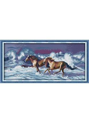 Набор для вышивания по нанесённой на канву схеме "a galloping horse 3". aida 14ct printed 67*34 см
