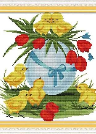 Набір для вишивання за нанесеною на канву схемою "chickens and egg". aida 14ct printed, 34*34 см
