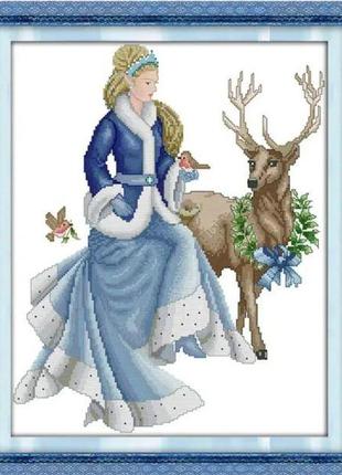 Набор для вышивания по нанесённой на канву схеме "the winter fairy tales". aida 14ct printed 38*46 см. бисер