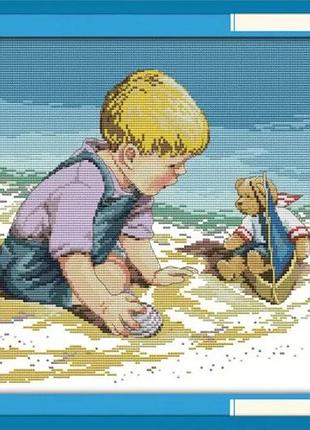 Набор для вышивания по нанесённой на канву схеме "the beach boy ". aida 14ct printed , 44*35 см