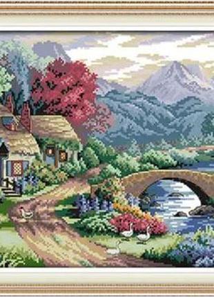 Набір для вишивання за нанесеною на канву схемою "farm scene". aida 14ct printed, 54*33 см