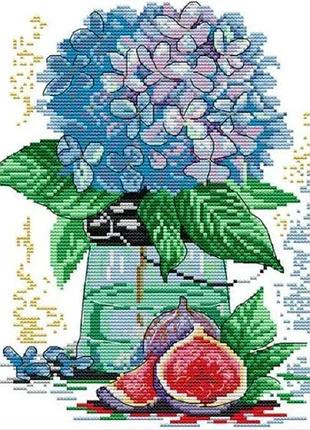 Набор для вышивания по нанесённой на канву схеме "hydrangea and figs".aida 14ct printed , 26*31 см