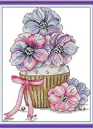 Набор для вышивания по нанесённой на канву схеме "pancy and cake". aida 14ct printed 19*25 см