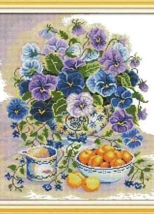 Набір для вишивання за нанесеною на канву схемою "flowers and fruit". aida 14ct printed, 38*43см