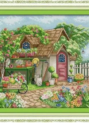 Набір для вишивання за нанесеною на канву схемою "summer garden cottage" aida 14ct printed, 44*38 см