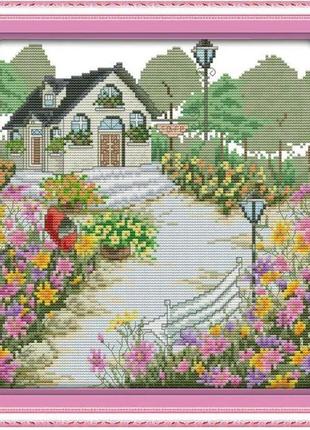 Набор для вышивания по нанесённой на канву схеме"flowers shed (3)" .aida 14ct printed, 30*31 см