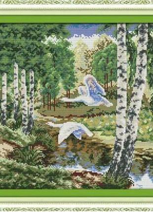 Набор для вышивания по нанесённой на канву схеме "the wild geese in the".aida 14ct printed, 48*36 см