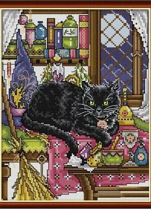 Набор для вышивания по нанесённой на канву схеме "black cat". aida 14ct printed, 22*30 см