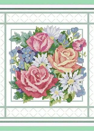 Набір для вишивання хрестиком за нанесеною на канву схемою "for season flowers". aida 14ct printed, 30*30 см