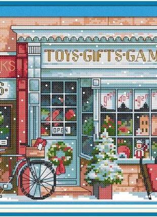 Набор для вышивания по нанесённой на канву схеме "gift toy shop". aida 14ct printed, 27*23 см