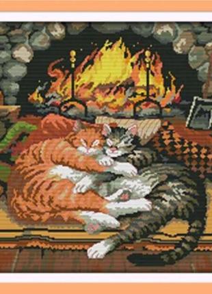 Набір для вишивання за нанесеною на канву схемою "sleeping cat" . aida 14ct printed, 49*43 см