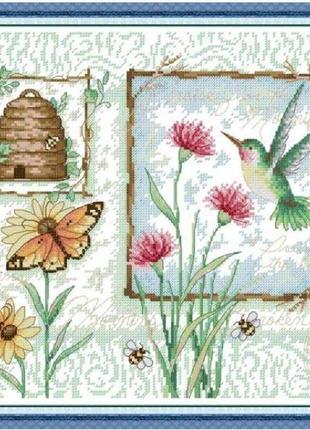 Набір для вишивання за нанесеною на канву схемою "flowers nectar and insects". aida 14ct printed 38*33 см
