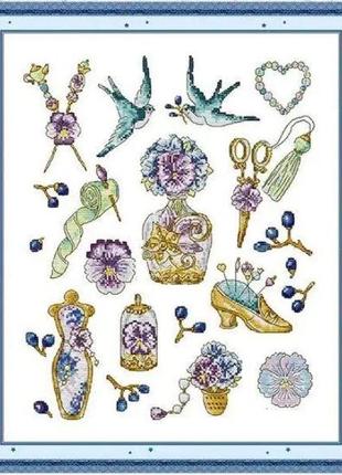 Набор для вышивания по нанесённой на канву схеме "violet mood". aida 14ct printed 37*45 см