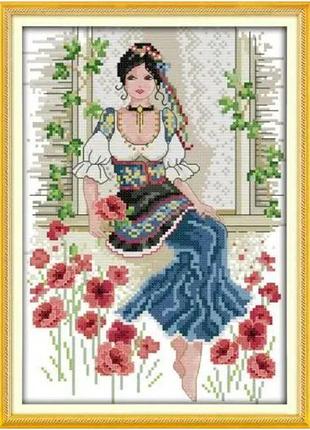 Набор для вышивания по нанесённой на канву схеме"beauty".aida 14ct printed , 22*32 см бисер