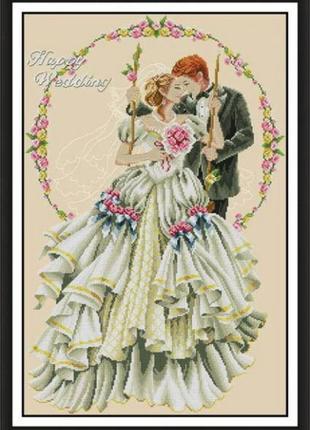 Набір для вишивання за нанесеною на канву схемою "happy wedding". aida 14ct printed 43*62 см