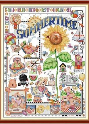 Набор для вышивания по нанесённой на канву схеме "summer time". aida 14ct printed 38*49 см