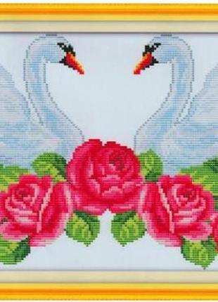 Набор для вышивания по нанесённой на канву схеме "heart matched swan". aida 14ct printed, 44*27 см