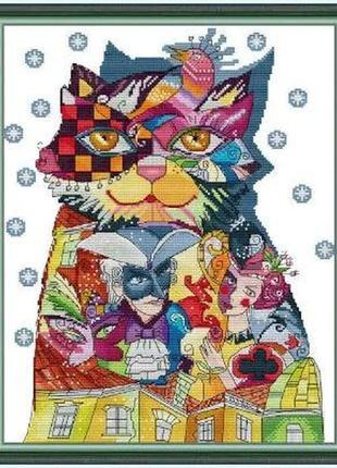 Набір для вишивання за нанесеною на канву схемою "art cat". aida 14ct printed, 36*44 см