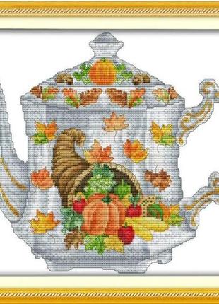 Набор для вышивания по нанесённой на канву схеме "teapot (2)". aida 14ct printed, 36*32 см