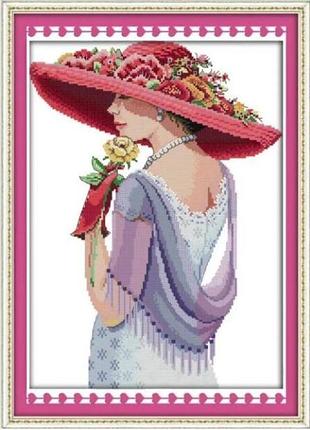 Набір для вишивання за нанесеною на канву схемою "beauty woman". aida 14ct printed 33*43 см