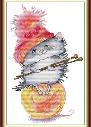 Набор для вышивания по нанесённой на канву схеме "little hamster leans to craft". aida 14ct printed 22*35 см