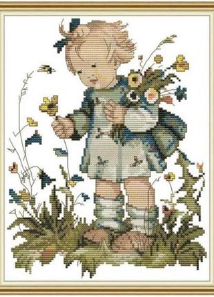 Набір для вишивання за нанесеною на канву схемою "the flower girl". aida 14ct printed 26*31 см