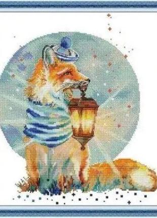 Набір для вишивання за нанесеною на канву схемою "fox with lamp". aida 14ct printed 34*38 см