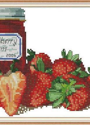 Набор для вышивания по нанесённой на канву схеме "strawberry jam". aida 14ct printed 32*20 см