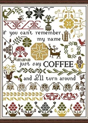 Набір для вишивання за нанесеною на канву схемою "coffee story".aida 14ct printed, 36*46 см