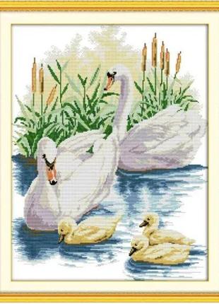Набір для вишивання за нанесеною на канву схемою "swan family". aida 14ct printed, 43*54 см