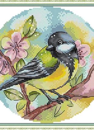 Набір для вишивання за нанесеною на канву схемою "blue tit". aida 14ct printed, 21*21 см