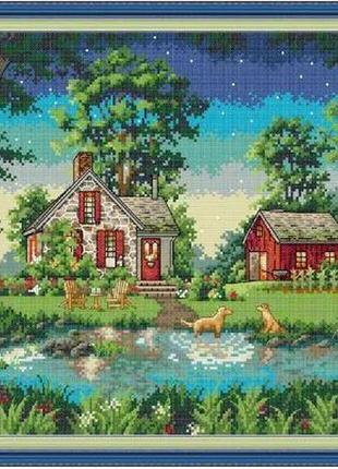 Набор для вышивания по нанесённой на канву схеме "country house". aida 14ct printed, 44*35 см