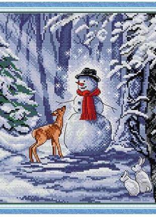 Набір для вишивання за нанесеною на канву схемою "snowman and deer". aida 14ct printed 32*32 см