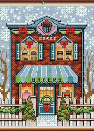 Набор для вышивания крестиком по нанесённой на канву схеме "christmas cottage 1". aida 14ct printed, 15*17 см