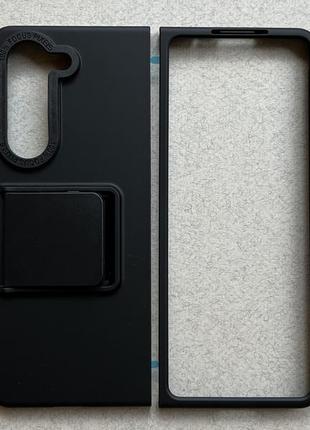 Samsung galaxy fold 5 чехол (бампер, накладка) с ножкой подставкой чёрный, матовый, пластиковый