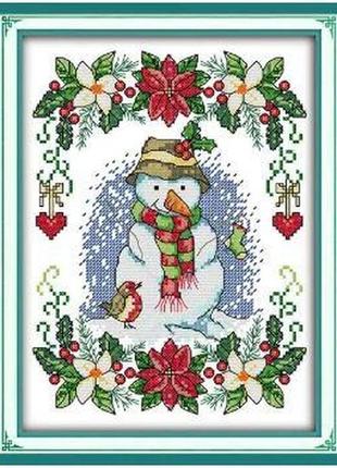 Набір для вишивання за нанесеною на канву схемою "new year snowman". aida 14ct printed, 21*29 см