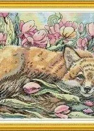 Набір для вишивання за нанесеною на канву схемою "the fox in the flowers". aida 14ct printed 59*32 см